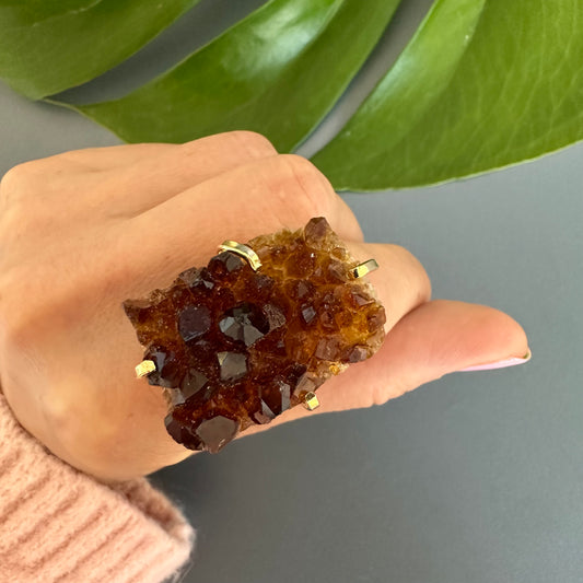 Druzy citrine cluster cocktail ring