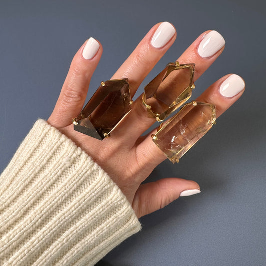 Chunky freeform faceted smoky quartz statement ring