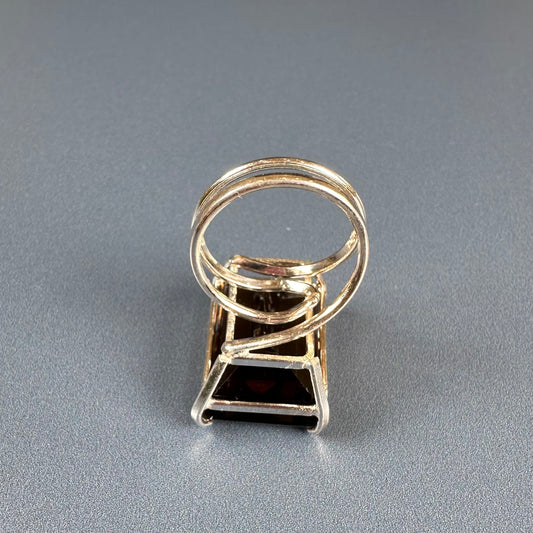 Smoky quartz cut stone ring