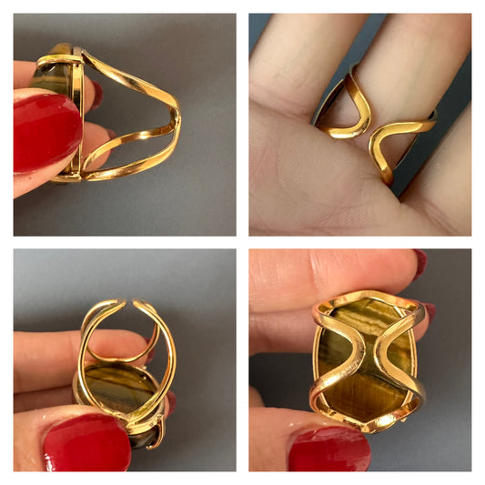 Tiger's eye oval cabochon ring