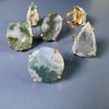 Moss agate mixed-shape cabochon rings