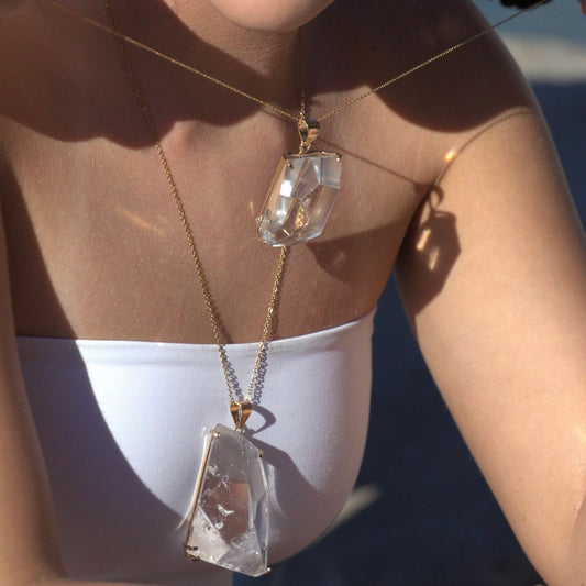 Oversized freeform faceted crystal pendant