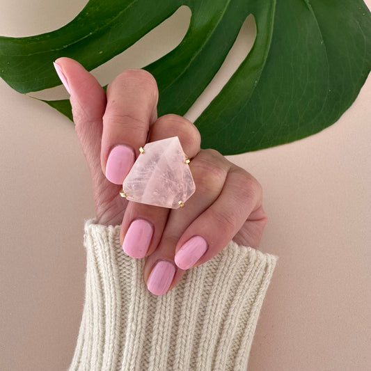 Freeform faceted rose quartz ring