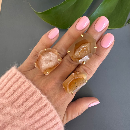 Freeform faceted gold geode ring
