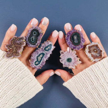 Oversized amethyst stalactite statement ring