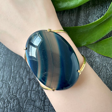 Blue agate oval cuff bracelet