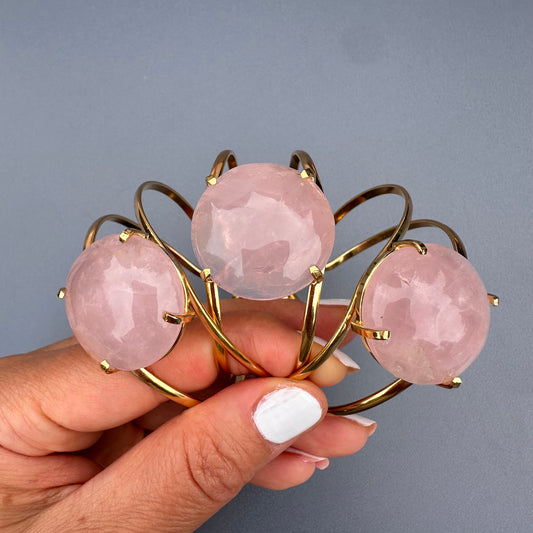 Rose quartz round cuff bracelet