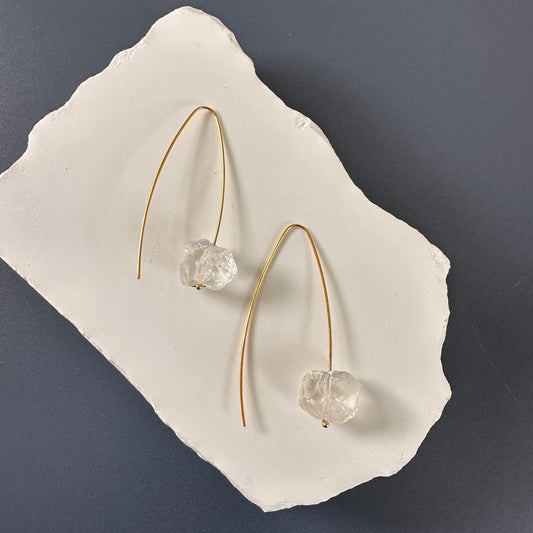 Raw crystal quartz threader earrings