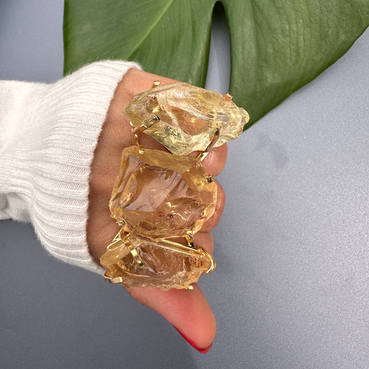 Large raw citrine gem ring