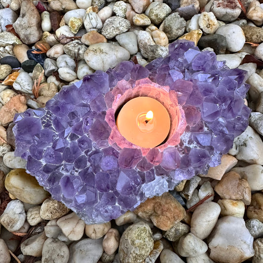 Druzy amethyst tea light candle holder