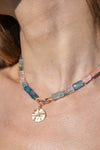 14-karat gold aquamarine & morganite tube beads interlocking necklace