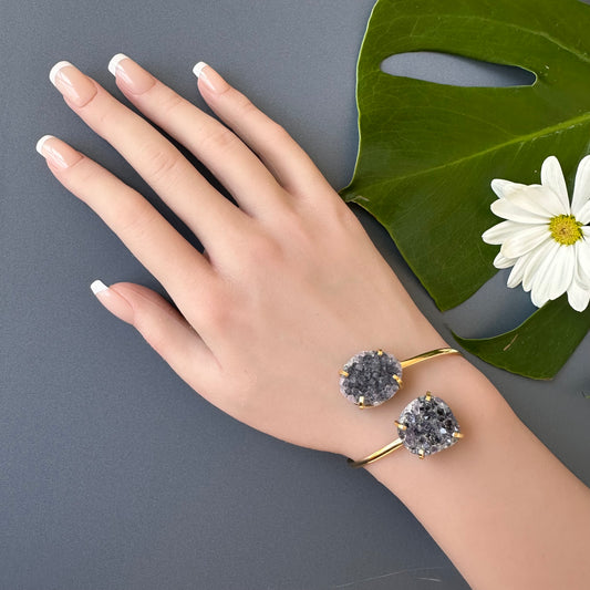 Duo druzy amethyst bangle bracelet