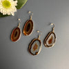 Brown agate slice hook drop earrings