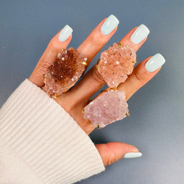 Druzy pink amethyst crystal cluster statement ring