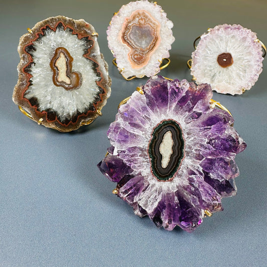 Oversized amethyst stalactite statement cuff bracelet