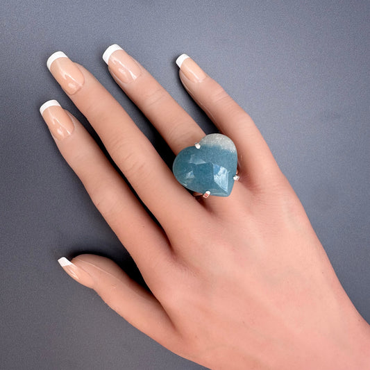 Paraiba blue quartz heart ring
