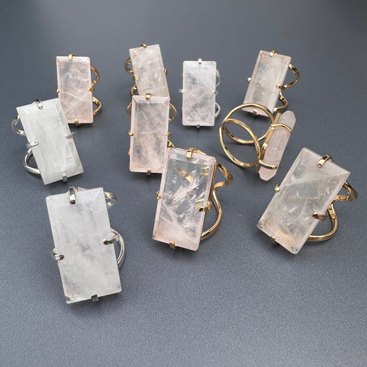 Rose quartz baguette ring