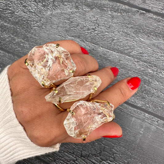 Large raw crystal gem ring