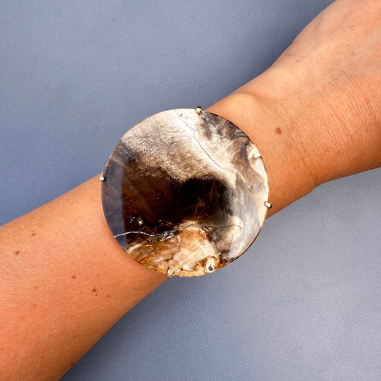Petrified wood round cuff bracelet