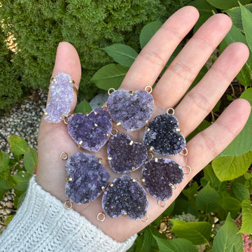 Druzy amethyst heart connector pendant
