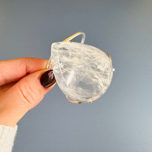 Large faceted pear-shaped crystal quartz cuff bracelet