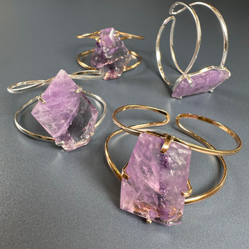 Amethyst freeform faceted cuff bracelet