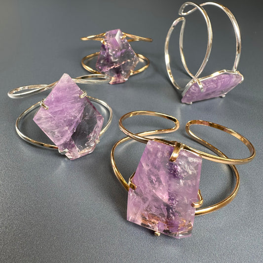 Amethyst freeform faceted cuff bracelet