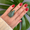 Dark green quartz pear shaped ring