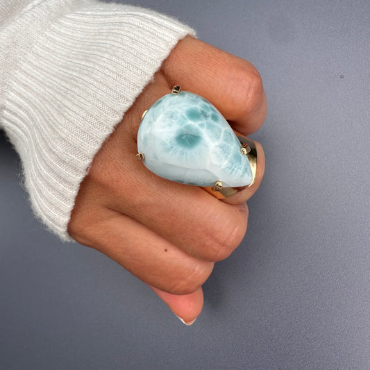 Larimar pear-shaped cuff ring