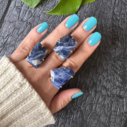 Chunky freeform faceted sodalite statement ring