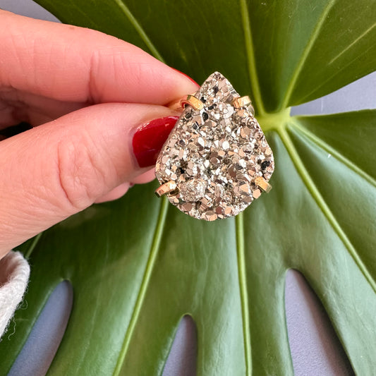 Pyrite teardrop ring