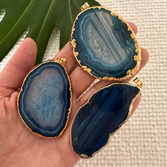 Blue agate slice pendant