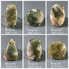 Moss agate mixed-shape cabochon rings