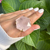 Rose quartz large hexagon ring