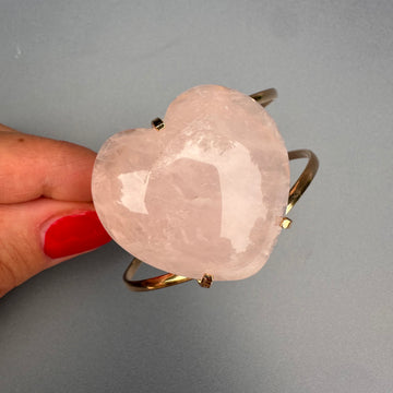 Rose quartz heart cuff bracelet