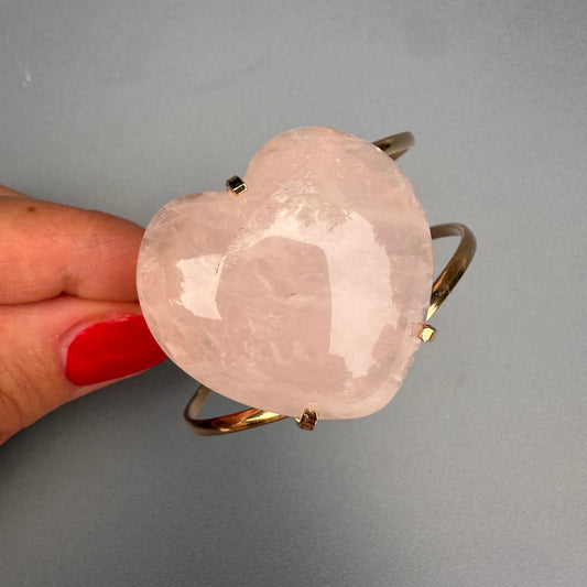 Rose quartz heart cuff bracelet