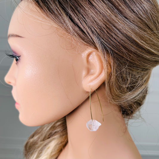 Raw crystal quartz threader earrings