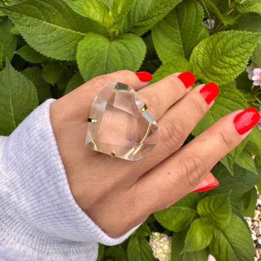 Faceted heart crystal arc ring