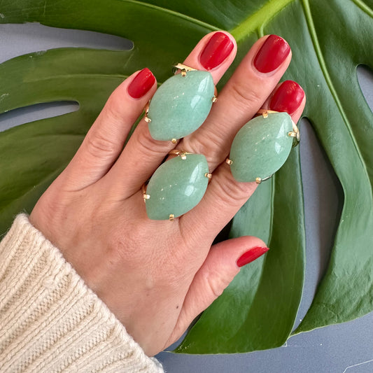 Green quartz marquise ring