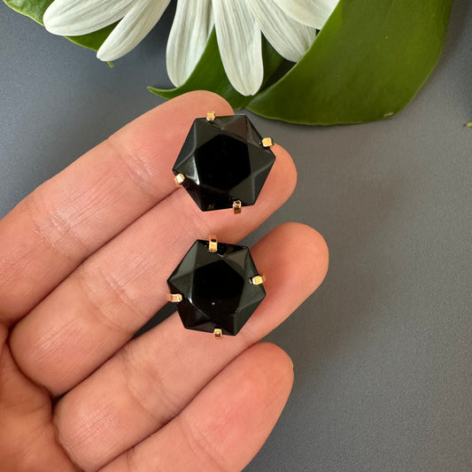 Black onyx hexagon studs