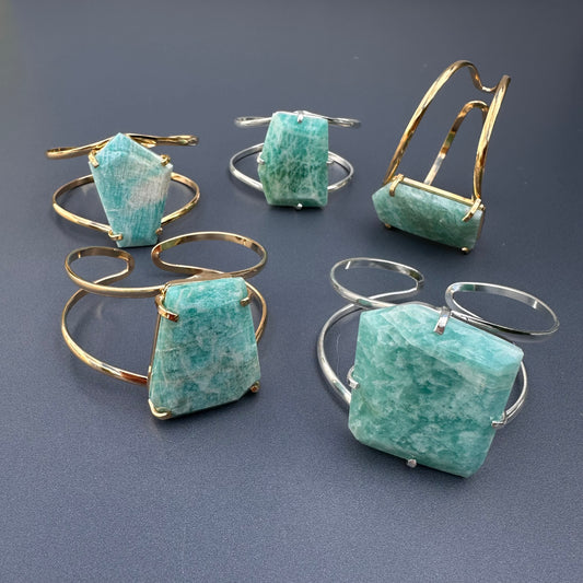 Amazonite freeform faceted cuff bracelet