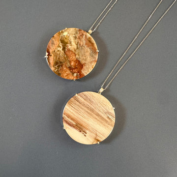 Petrified wood oversized disk pendant