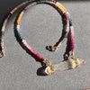 Multicolor sapphire necklace with pink lemurian horizontal connector