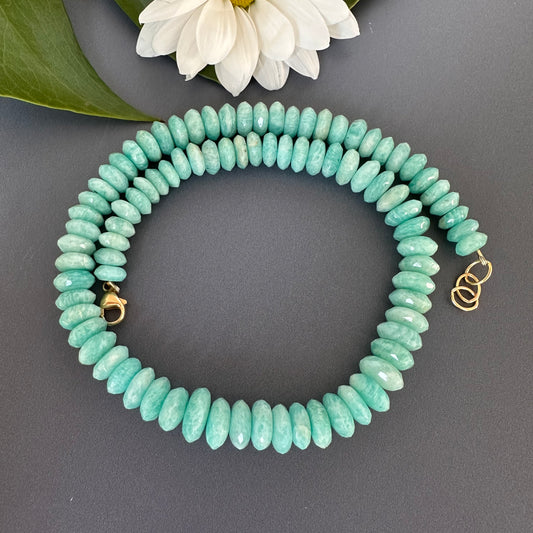 Amazonite German cut beaded necklace