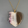 Oversized amethyst crystal slice heart pendant