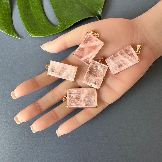 Rose quartz rectangle pendant