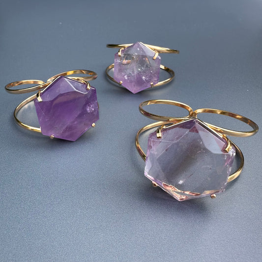 Purple amethyst hexagon cuff bracelet