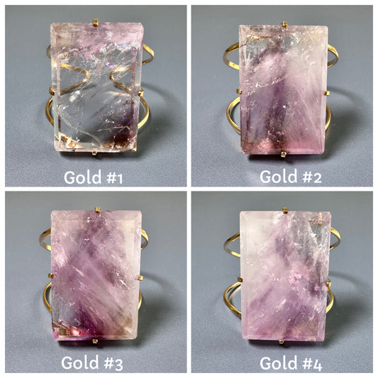 Large faceted rectangle purple amethyst crystal cuff bracelet