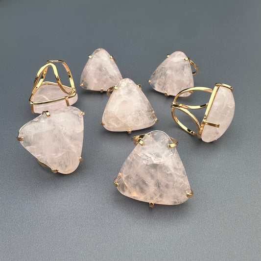 Rose quartz puffy triangle ring