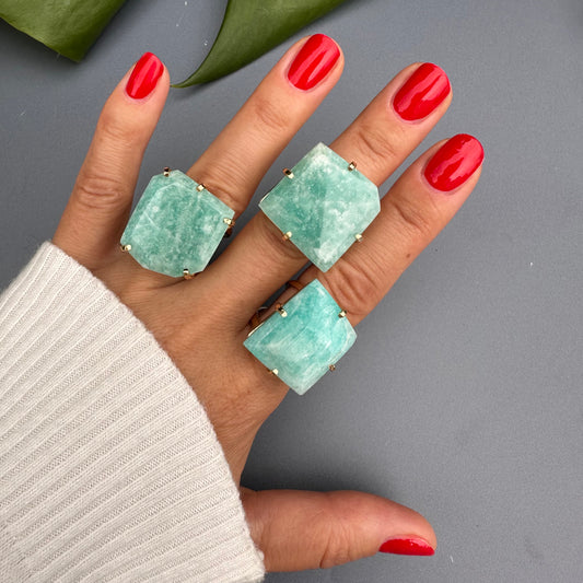 Freeform faceted amazonite ring